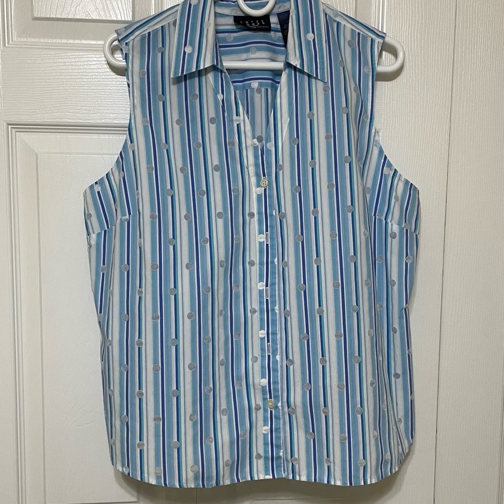 Liz Claiborne Blue and White Striped Sleeveless Button Down